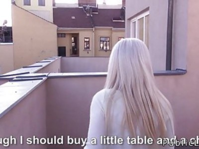 Blonde gives blowjob on roof top pov