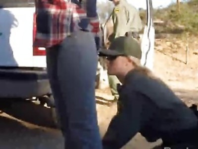 Couple of horny border officers fuck a beautiful Latina teen